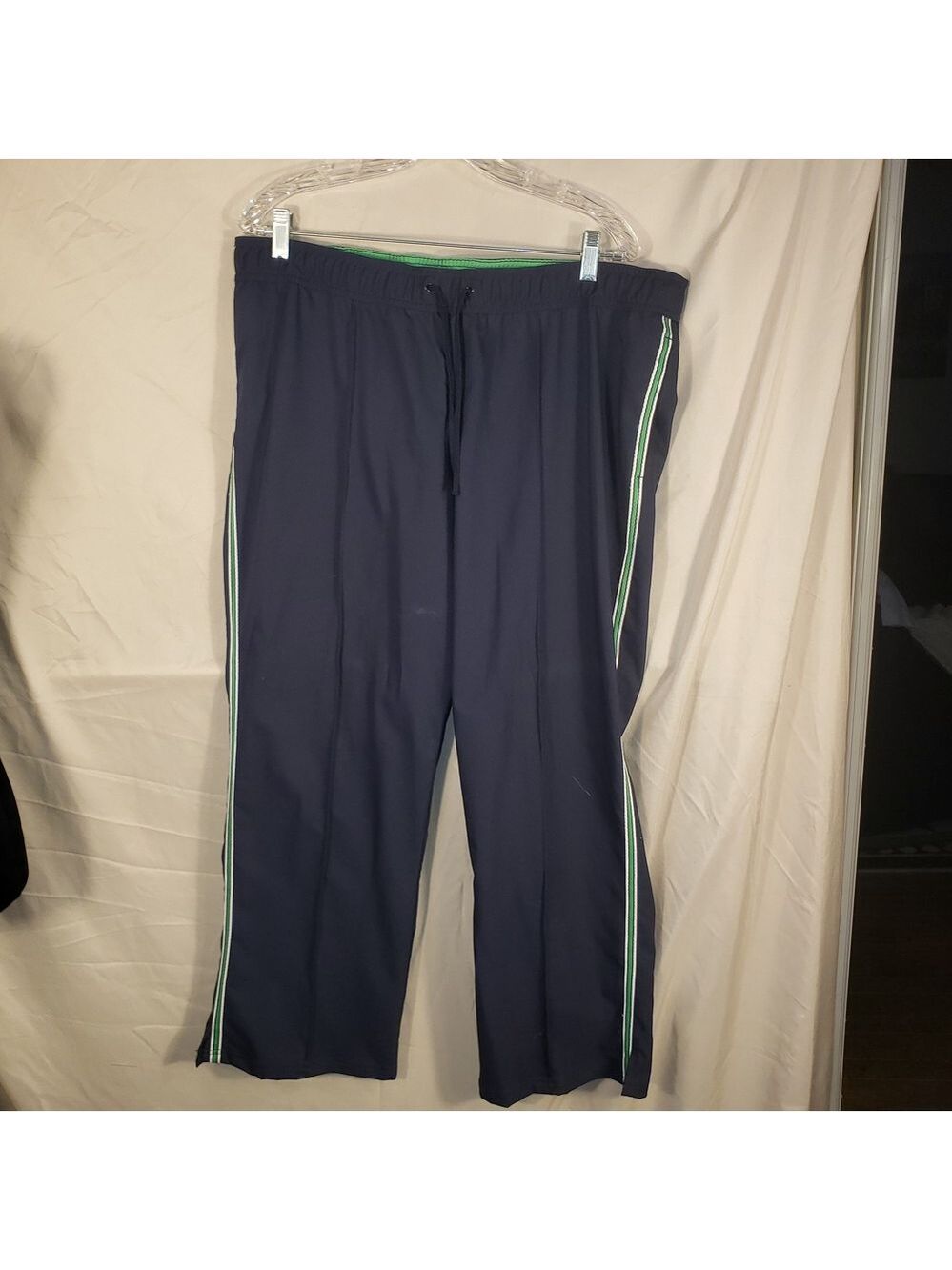 Women's SJB Active Navy Track Drawstring Pants with Green Stripes - PXL